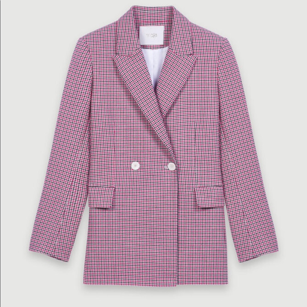 Maje Pink Check Double Breasted Blazer NWT
